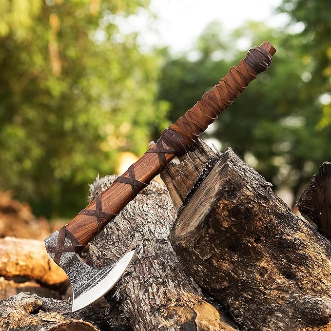 Handmade Viking Axe for Camping & Outdoor | High Carbon Steel with Ash Wood Handle & Origional Leather Sheath | Viking Gift for Men Prop Tools