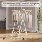 BIREN Clothes Drying Rack Heavy Duty Clothing Racks Extending Laundry Rack Two Drying Modes Garment Racks for Drying Clothes, Adjustable Length from 32-55 Inches for Indoor Outdoor Use