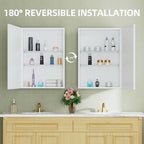 Buruis 20" x 28" Framed Medicine Cabinet with Mirror, Recessed or Wall Mounted Bathroom Cabinet, Adjustable Tempered Glass Shelves, Left/Right Open Reversible, No Assembly Required, White