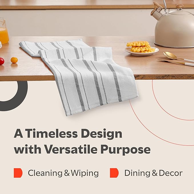 Zeppoli Classic Kitchen Towels - 6 Pack 100% Natural Cotton Towel Set, Reusable Wash Cloths, Absorbent Dish Towels, Machine Washable Hand Towels, Kitchen Essentials, 20” x 28” - Gray VAR