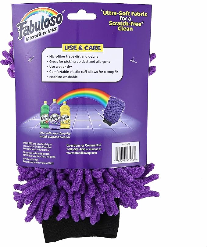 Fabuloso Microfiber Cleaning Mitt, Purple, One Size Fits All - Lint-Free, Scratch-Free Glove for Surfaces and Furniture - Dustless Hand Cloth for Bold & Bright Experience, 3 Count