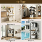 TETOTE Towel Rack for Bathroom 5-Tier Towel Holder with M-Shaped Detachable Dividers Hooks Bathroom Towel Storage Organizer, Rustic