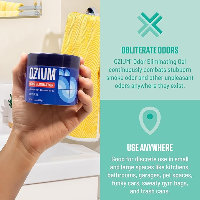 Ozium 4.5 Oz. Odor Eliminating Gel for Homes, Cars, Offices and More, Outdoor Essence, 4 Pack