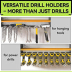 KAFAHOM Power Tool Organizer with Charging Station,9 Drill Holder Wall Mount,4 Layer Durable Metal Cordless Drill Storage for Garage Organization,Battery Tool Rack Built in 7 Outlet Power Strip-Yellow