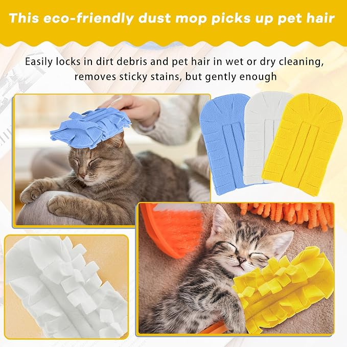 Zubebe 6 Pcs Duster Refill Reusable Fleece Duster Refills Feather Flat Dusters Multi Surface Washable Cleaning Pads Tools for Home, Blinds, Car, Pet, Furniture, Fans (SkyBlue,Yellow,White)