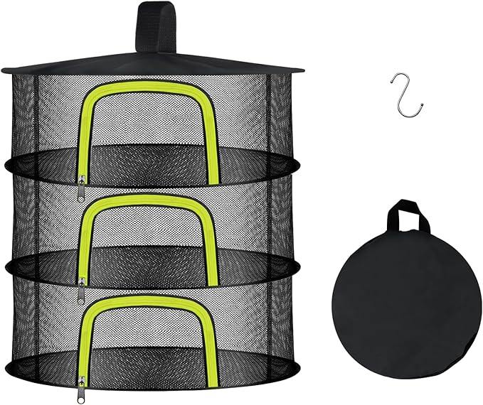 3 Layer Herb Drying Rack, Herb Drying Rack Hanging Mesh, Foldable Bud Drying Net with U-Shaped Zipper, Hooks, for Drying Herbs Plants, Flowers, Fruits, Food, Camping (3 Layers-23.62'')