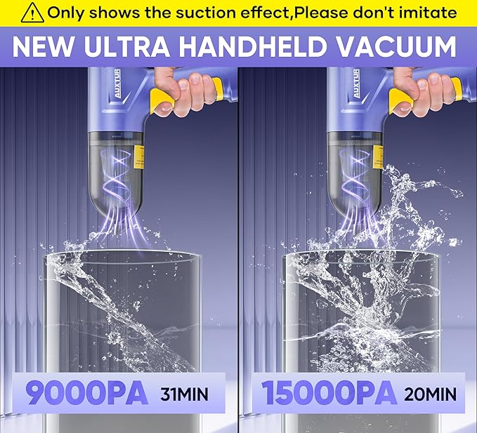 Car Vacuum Portable Cordless 3 in 1 Handheld Car Vacuum 15000PA High Power with Brushless Motor,5200mAh withType-C Charing Small Vacuum Cleaner Portable Cordless,SW101Blue Yellow