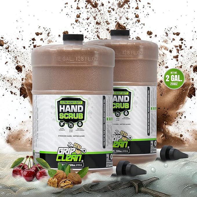 Grip Clean Ultra Heavy Duty Hand Cleaner for Mechanics – Walnut Shell & Clay-Infused Technology Removes Grease, Oil & Paint – Pro-Grade Industrial Hand Soap with Cherry Scent - 2 Gallon (Pack of 1)