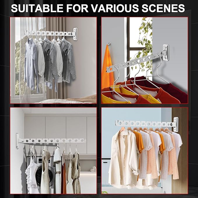 ACNISM Wall Mounted Clothes Rack, Laundry Hanger Wall Mount, Retractable & Foldable Drying Rack with 180° Rotation, Space-Saver for Laundry Room & Bedroom, Bathroom Closet Storage, 1-Pack, Silver