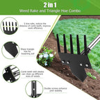2-in-1 Hoe Garden Tools, 17-58" Weed Puller Tool with Long Handle, Heavy Duty Handle Garden Hoe and Weed Rake, Hoes for Gardening Yards Lawns Gardens Weeding