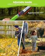 WORKPRO Leaf Rake for Gardening, Adjustable Metal Garden Rake for - Collapsible & Telescopic, Long Handle 32”- 63”, Heavy Duty Metal Rakes Tool for Garden, Yard, & Lawn