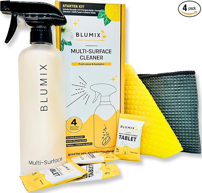 Multi-Surface Cleaner Refill Starter Set – 4 Count + Spray Bottle | Eco-Friendly, Biodegradable, Plastic-Free Cleaning Refills and Spray Bottle – All-Purpose (Spray Bottle Included)