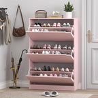 BORNOON Shoe Cabinet with 3 Flip Drawers, Hidden Wood Shoe Cabinet,Freestanding Shoe Storage Cabinet for Entryway Hallway.White. 47.2" H*31.5" W*9.45" D (Pink)
