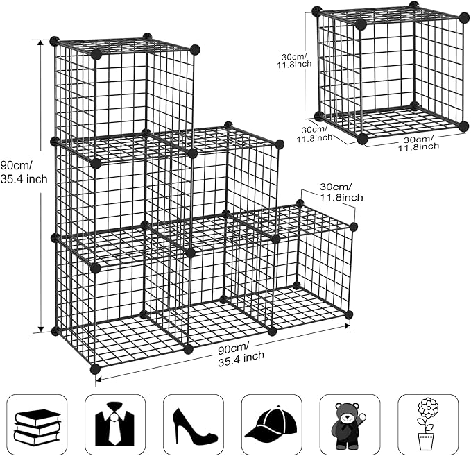 TUMUCUTE Wire Cube Storage Organizer, Metal Storage Shelves Bookshelf, Stackable Modular Closet Organizer for Bedroom Living Room, Office, Storage Shelves (6 Cubes, Iron)