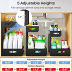 Under Sink Organizer, 2 Pack 2 Tier Pull Out Under Cabinet Organizer Shelf with Pad for Framed Cabinets, Metal Slide Out Under Sink Storage, Mesh Sliding Drawers for Kitchen Bathroom Laundry, Black