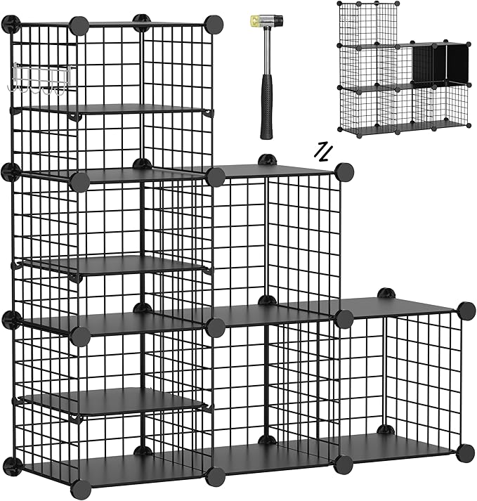 Wire Cube Storage Organizer, 6 Cubes Converted into 7 Cubes, Sturdy Metal Grids Storage Shelf Closet Shelving Units and Storage, Shelves for Bedroom LIvingroom Office