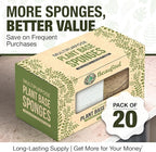 BEAUFITAL 20 Count Non-Scratch Natural Kitchen Sponge, Biodegradable Compostable Cellulose Coconut Scrubber, Eco Friendly Sponges for Dishes, Non-Stick Cookware, Bathroom, Heavy-Duty Cleaning