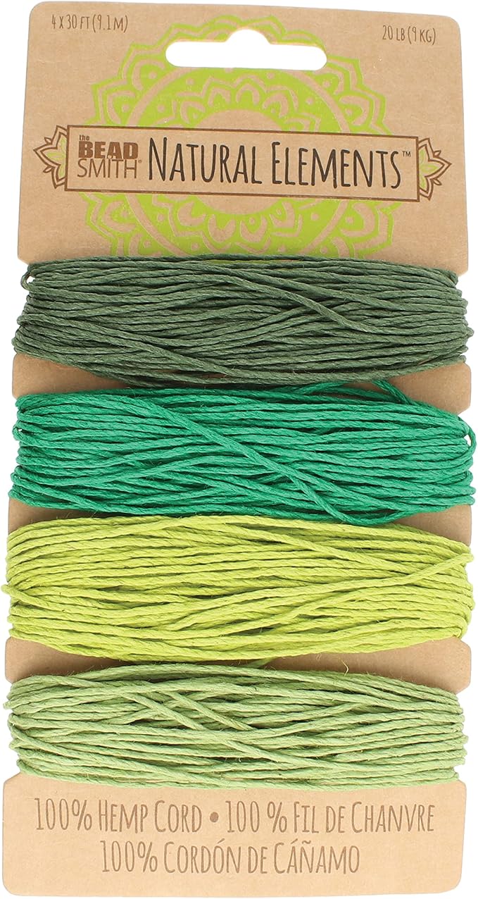 The Beadsmith 100% Hemp Cord – Emerald Colors – 1mm, 30 Foot Spool, 20LB Test Strength – Twine for Jewelry Making, Macrame, Paper Crafts, Gardening, Scrapbooking, Home Décor, DIY String Art & More