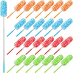 Tanlade 24 Pcs Microfiber Feather Duster for Cleaning 13-31 Inch Extendable Cobweb Dusters Ceiling Fan Duster Washable Bendable Tool for Office Car Window Furniture (Bright Color)
