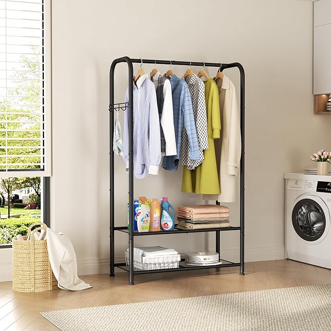 SINGAYE Clothing Racks For Hanging Clothes Rack Portable Closet Garment Coat Rack With Shelves Heavy Duty Hanger Stand Wardrobe Free Standing Closet
