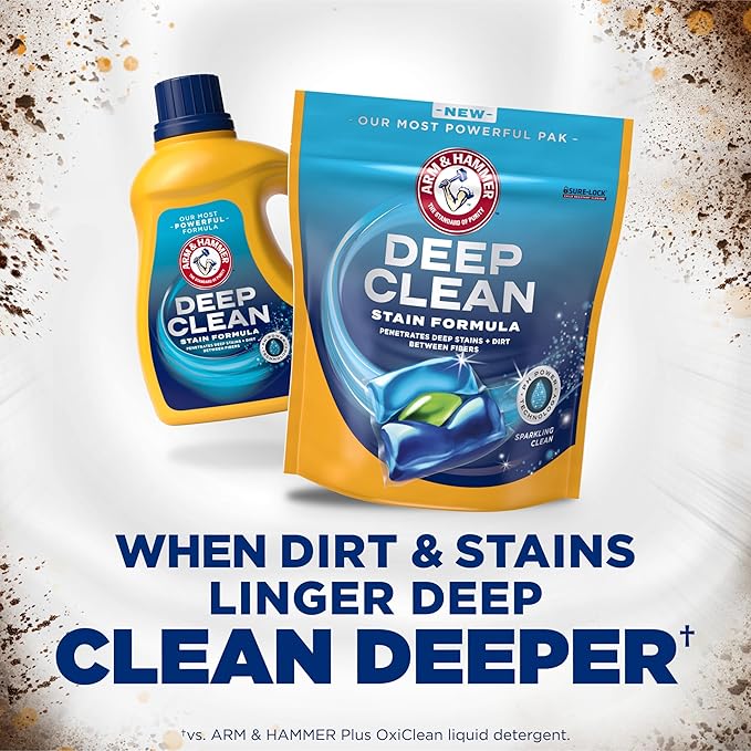 ARM & HAMMER™ Deep Clean Stain Formula Laundry Detergent Power Paks, Laundry Stain Remover, Sparkling Clean Scent, 44 Count, 44 Loads