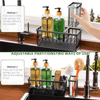 Cisily Dish Soap Dispenser, 16 fl Oz Dual Kitchen Soap Dispensers with Sponge Holder, Customized Stainless Steel Kitchen Soap Dispenser Set, Modern Hand and Dish Soap Bottle Set Removable