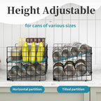 3-Pack Stackable Can Rack Organizer for Pantry, Adjustable Can Holder for Various Ounce of Cans up to 90, Rolling Can Dispenser for Canned Food Soup Goods Storage in Kitchen Cabniet, 2 Tier, Black
