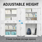 Metal Storage Cabinet with 2 Drawers 71" H,White Metal Garage Cabinets with 2 Lockable Doors and Adjustable Shelves Easy to Assemble for Home Office, Kitchen,Pantry,Garage,Warehouse