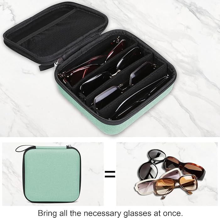 Bukere Travel Sunglasses Organizer Case Adjustable Slot For Multiple Eyeglasses Hard-shell Portable Storage Box for Men Women
