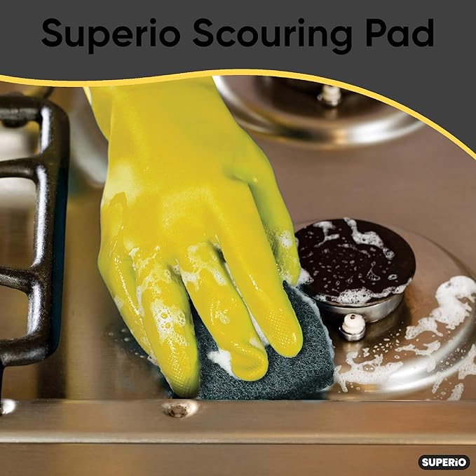 Scouring Pad Non-Scratching Scrubber Non-Scratch Cleaning Scrub Pads Heavy Duty Scouring Pad Reusable Kitchen Scrubbing Pad Pack of 15 Green, by Superio