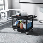 VEVOR Utility Cart, 550 lbs Load Capacity, 37 x 25.4-inch Service Cart, Two-Shelf Heavy Duty Plastic Utility Cart with 360° Swivel Wheels (2 with Brakes), Suitable for Warehouse, Garage, Cleaning