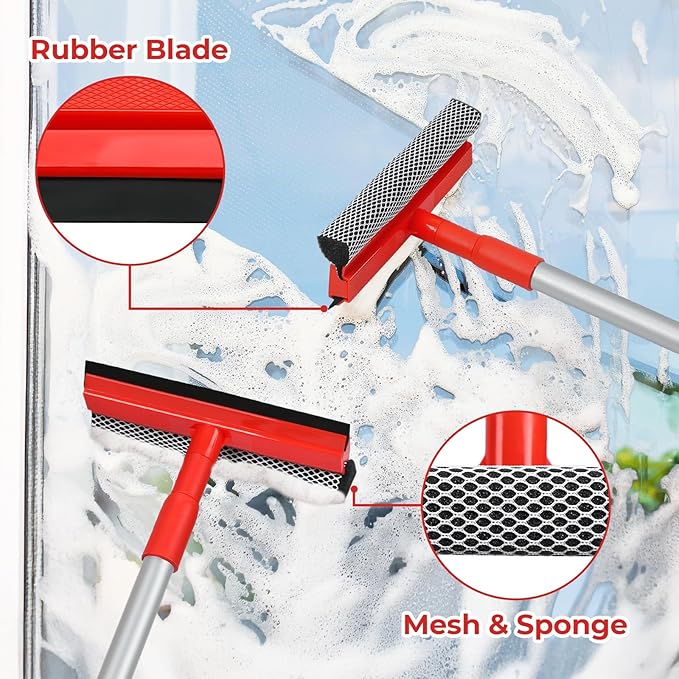 MAVRIZ Windshield Cleaner Tool 2 in 1 Car Window Squeegee with Extendable Handle (18"-28.5") Window Cleaner with Squeegee and Sponge for Shower, Glass Cleaning