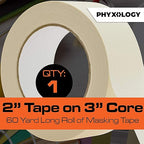 No-Residue 2 Inch 60 Yard Masking Tape 1 Pk. Easy-Tear Pro-Grade Removable Painters Tape Great for Home, Office or Commercial Contractor. Clean Drip-Free Painting with Wide Crepe Paper Rolls.