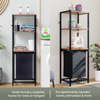 Tilt-Out Laundry Hamper with Shelf – 3 Tier Laundry Organizer with Waterproof Fabric Bin | Freestanding Storage Cabinet with Hooks for Bathroom & Bedroom