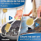 Dish Brush Set of 5 with Holder - Kitchen Scrub Brushes with Non-Slip Long Handle for Cleaning, Scrubber, Dishwashing, Dishes, Bottles, Straws, Cups, Pots & Sink, Baige