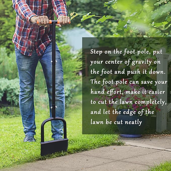 Height Adjustable Garden Edger Tool, Saw-Tooth with Very Sharp Blade Manual Hand Steel Half Moon Lawn Edger