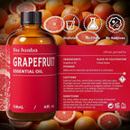SU JUABA Grapefruit Essential Oil 4 Fl Oz, 100% Pure Natural for Massage, Diffuser, Aromatherapy, Hair & Skin Care - 118ML
