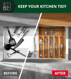 ROYAL CRAFT WOOD Luxury Bamboo Utensil Rack and Silverware Organizer, Kitchen Drawer Organizer - Utensil Holder and Cutlery Tray with Grooved Drawer Dividers for Flatware 7 Slot, Natural