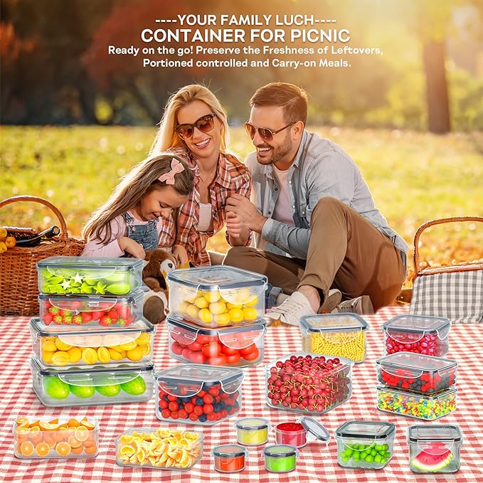 52 PCS Food Storage Containers with Lids Airtight (26 Containers & 26 Lids), Plastic Storage Meal Prep Container-Stackable 100% Leakproof & BPA-Free Organization and Storage Set, Lunch Containers
