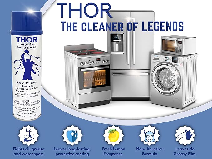 18 Oz. Thor Stainless Steel Cleaner & Polish (1 Can): Clean and Polish Stainless Steel Appliances Including Brass, Copper, Aluminum, Formica and Porcelain Surfaces
