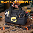 TICONN Heavy Duty Tool Bag with Multi-Pockets, Portable Tool Box Organizer Storage Bag, with Adjustable Shoulder Strap and Ergonomic Handle (Black, 12" Standard Base)