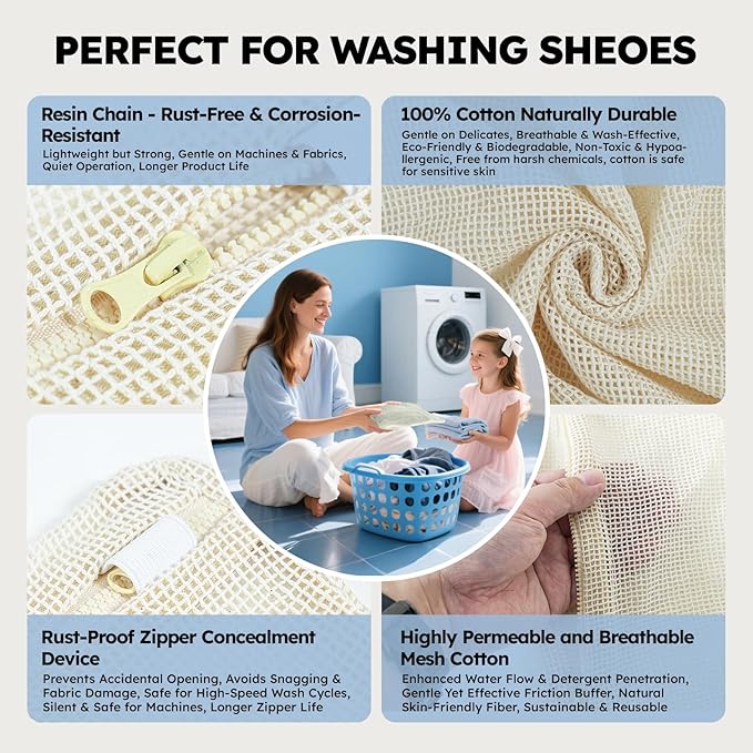 Mesh Laundry Bags Delicates: Laundry Bags Mesh Wash bags - Durable Cotton Garment Bag with Sturdy Zipper for Washing Machine Lingerie Clothes Pants Shoes & Socks Beige(6 PCS)