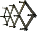 Dseap Accordion Wall Hanger: 16" High Wooden Expandable Coat Rack,Hat Rack,Accordion Hook Wall Mount for Baseball Caps,Coats,10 Peg Hooks,Dark Walnut