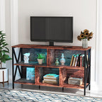 Horizontal Bookshelf,Industrial Modern 5 Cube Low Wide Cubby Bookcase with led Light,Long Wood and Metal Storage Organizer Open Shelf, Book Shelf Bedroom Storage for Home Office Living Room(Brown)