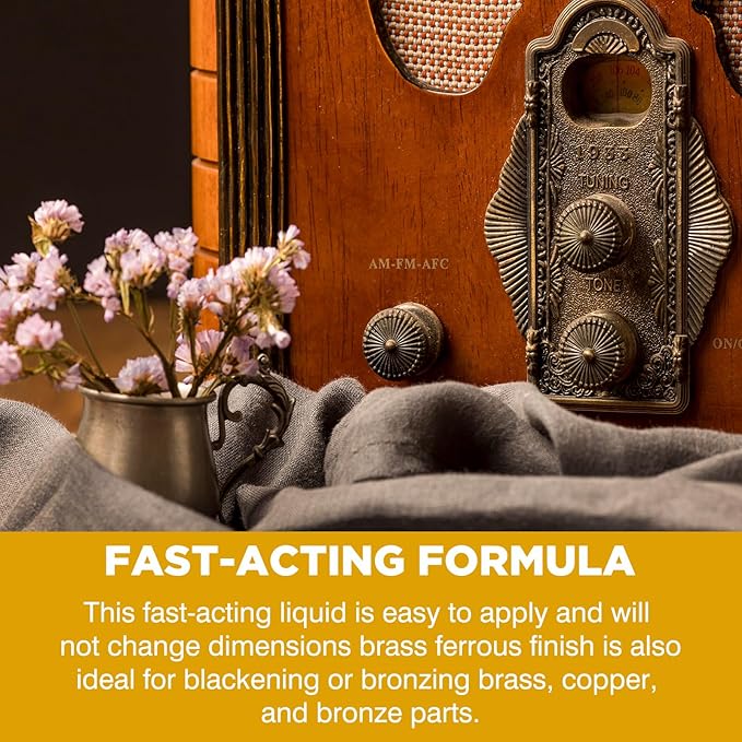 Brass Patina Solution - Brass Black Metal Finish to Blacken, Copper, Bronze Parts - Black Patina for Brass - 3.5 OZ