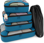 Shacke Premium 5 Packing Cubes Set - Lightweight Mesh Travel Luggage Organizers with Laundry Bag, 5-Piece Suitcase Storage System (Gentlemen's Blue)