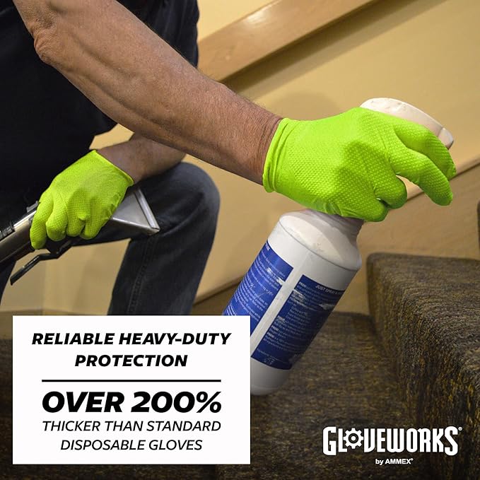 GLOVEWORKS HD Green Gloves, 8 Mil Nitrile Disposable Heavy Duty Raised Diamond Grip Mechanic Glove, Bulk Purchasing Options