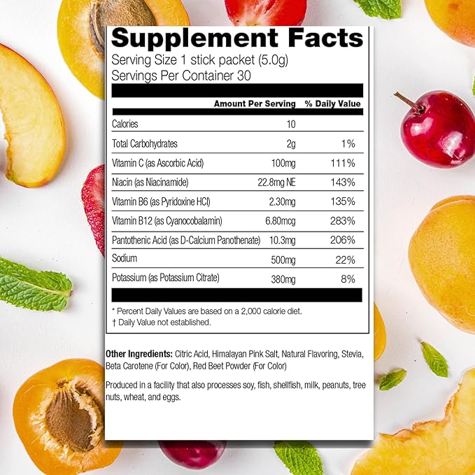 310 Nutrition Sugar Free Electrolytes Powder - Instant Hydration Packets for Daily Fluid Balance - Caffeine-Free Rehydration Drink Mix w/ Vitamins, Low Calorie & Keto Friendly - Peach Mango 30 Singles