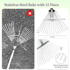 68" Heavy Duty Rake, Metal Leaf Rake with Detachable Handle, Garden Rakes for Leaves with Expandable Tines,Leaf Collector, Rakes for Lawns Heavy Duty Leaves, Debris