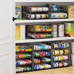 JKsmart 2-Tier Stackable Can Rack Organizer for Pantry, Adjustable Can Dispenser Holds Up to 62 Cans, Can Storage Holder for Various Ounces of Canned Food Soda Drinks, Black, 2 Pack (Petent Pending)